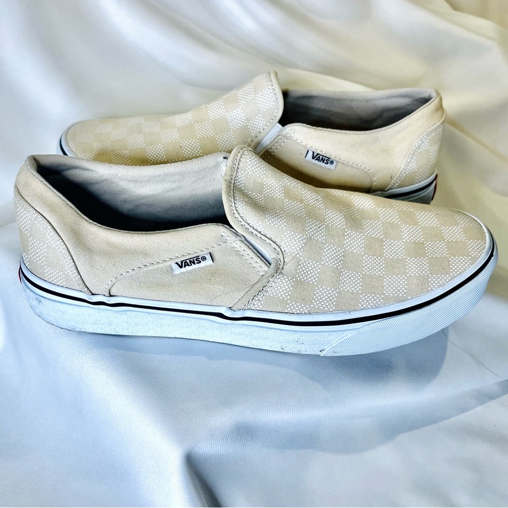 Vans Asher Cream and White Checkered Slip-Ons